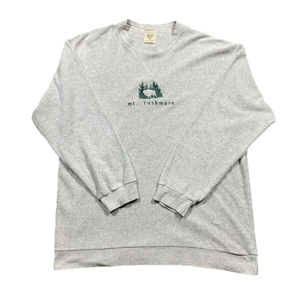 80s Prairie Mountain Mt Rushmore Crewneck L Gray USA Made 100 Cotton Buffalo